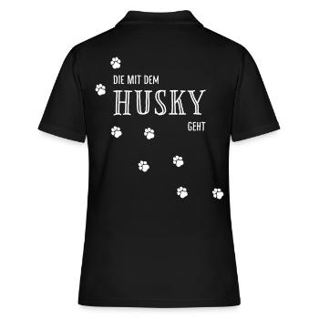 Die mit dem Husky geht - Geschenk Hundefreunde - Frauen Polo Shirt - Schwarz - Hinten - Ailine (174cm)