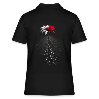 Rot weiße Blume bricht durch den Asphalt Straße - Frauen Polo Shirt - Schwarz - Hinten - Ailine (174cm)
