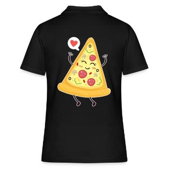 Pizza - Figurine avec morceau de pizza - Polo Femme - noir - Dos - Ailine (174cm)