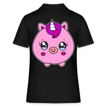 Kleines rundes Einhorn Schwein Kinder Geschenk - Frauen Polo Shirt - Schwarz - Hinten - Ailine (174cm)