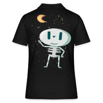 Niedliches Skelett mit Mond und Sternen Halloween - Frauen Polo Shirt - Schwarz - Hinten - Ailine (174cm)