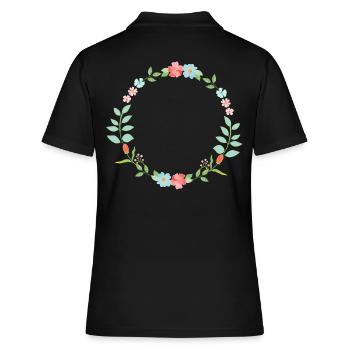 Blumenkranz-Zauber - Frauen Polo Shirt - Schwarz - Hinten - Ailine (174cm)
