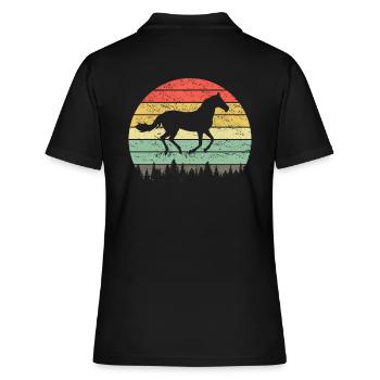 Motif cheval vintage rétro motif cheval cavalier - Polo Femme - noir - Dos - Ailine (174cm)