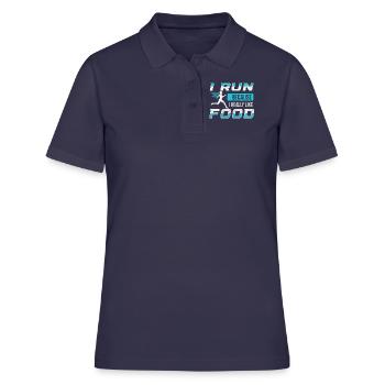 Je cours parce que j’aime beaucoup food Funny Runner - Polo Femme - bleu marine - Devant - Ailine (174cm)