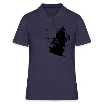 WindRose mit Segelschiff | Freizeimode Bstyled - Frauen Polo Shirt - Navy - Vorne - Ailine (174cm)