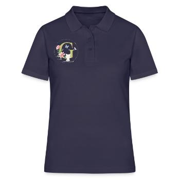 Anfangsbuchstabe G mit Katze - Frauen Polo Shirt - Navy - Vorne - Ailine (174cm)