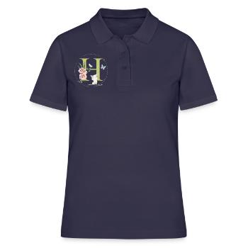Anfangsbuchstabe A mit Katze - Frauen Polo Shirt - Navy - Vorne - Ailine (174cm)