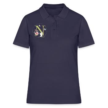 Anfangsbuchstabe N mit Katze - Frauen Polo Shirt - Navy - Vorne - Ailine (174cm)