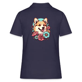 Welsh Corgi Pembroke rétro Pastel Floral - Polo Femme - bleu marine - Dos - Ailine (174cm)