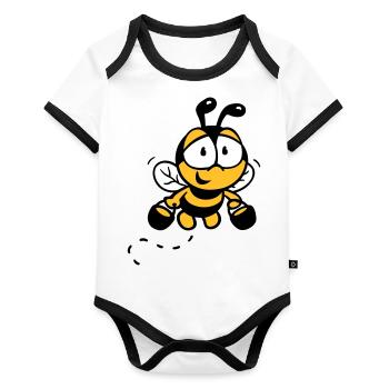 Abeille - Body Bébé bio contrasté manches courtes - blanc/noir  - Devant