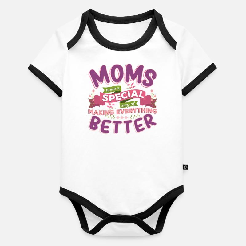 Mom Mother Mutter Muttertag Spruch Geschenk - Baby Bio-Kurzarm-Kontrastbody - Weiß/Schwarz 