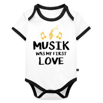 music was my first love - Organic Baby Contrasting Bodysuit - white/black  - Front