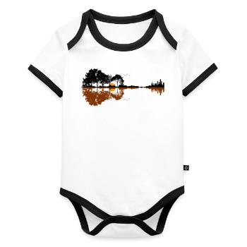 Gitarre - Baby Bio-Kurzarm-Kontrastbody - Weiß/Schwarz  - Vorne