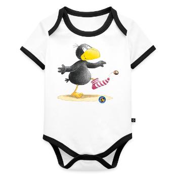 Der kleine Rabe Socke Kastanie - Baby Bio-Kurzarm-Kontrastbody - Weiß/Schwarz  - Vorne