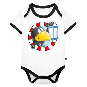 Der kleine Rabe Socke mit Laterne - Baby Bio-Kurzarm-Kontrastbody - Weiß/Schwarz  - Vorne