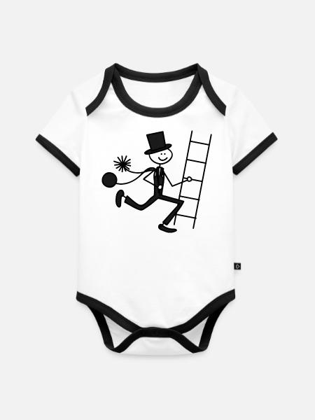 Schornsteinfeger - Baby Bio-Kurzarm-Kontrastbody - Weiß/Schwarz