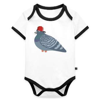 Cool Pigeon Friend - Baby Bio-Kurzarm-Kontrastbody - Weiß/Schwarz  - Vorne