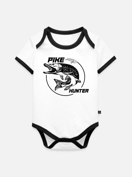 Hecht, Hechtjäger - Baby Bio-Kurzarm-Kontrastbody - Weiß/Schwarz