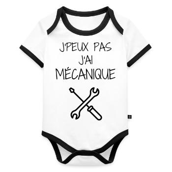 mécanique / mécanicien / mécano / garage - Body Bébé bio contrasté manches courtes - blanc/noir  - Devant