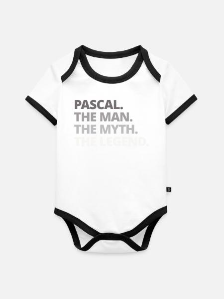 Pascal Name Spruch Geschenk - Baby Bio-Kurzarm-Kontrastbody - Weiß/Schwarz