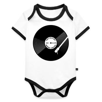 Vinyl Record - Organic Baby Contrasting Bodysuit - white/black  - Front