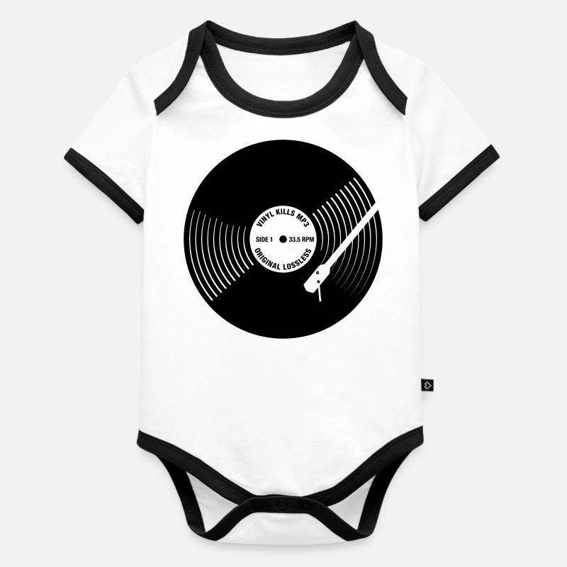 Disque vinyle - Body Bébé bio contrasté manches courtes - blanc/noir
