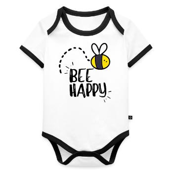 Abeille heureuse! - Body Bébé bio contrasté manches courtes - blanc/noir  - Devant
