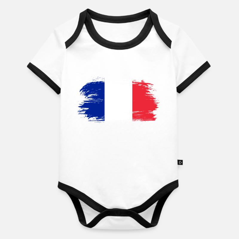 France Drapeau - Body Bébé bio contrasté manches courtes - blanc/noir