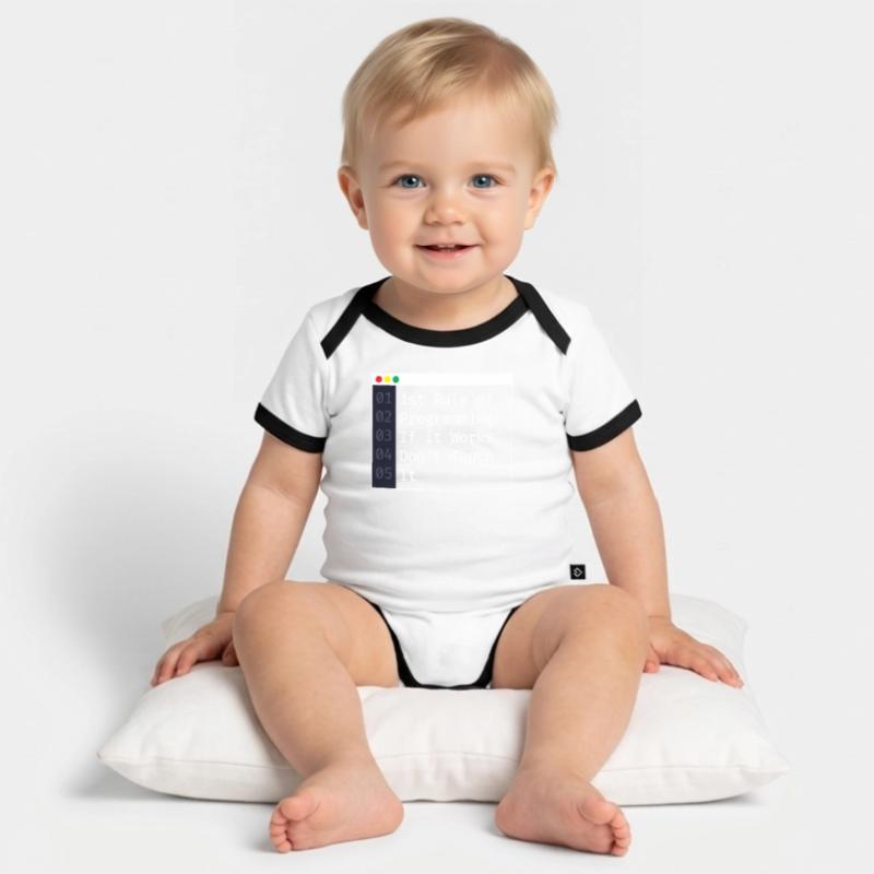 1st Rule Of Programming Programmierer Coding Baby Bio-Kurzarm-Kontrastbody