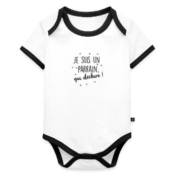 je suis un parrain qui déchire - Body Bébé bio contrasté manches courtes - blanc/noir  - Devant
