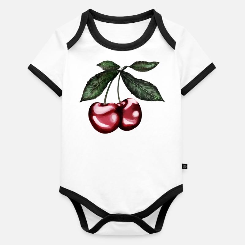 Cerises - Body Bébé bio contrasté manches courtes - blanc/noir 
