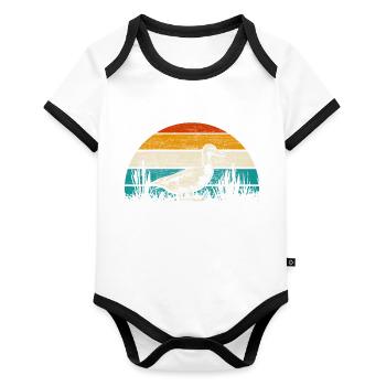 Duck Feeding Animals Gift - Organic Baby Contrasting Bodysuit - white/black  - Front