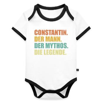 Constantin Name Mythos Legende Spruch Geschenk - Baby Bio-Kurzarm-Kontrastbody - Weiß/Schwarz  - Vorne