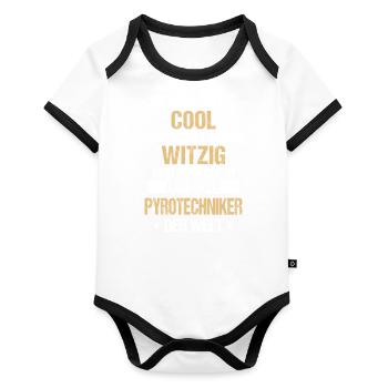 Pyrotechniker Feuerwerk Pyro Sprengmeister Spruch - Baby Bio-Kurzarm-Kontrastbody - Weiß/Schwarz  - Vorne