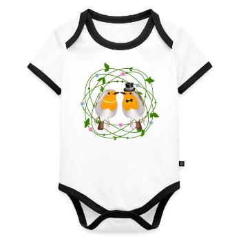 Robin Bird Mariage - Body Bébé bio contrasté manches courtes - blanc/noir  - Devant