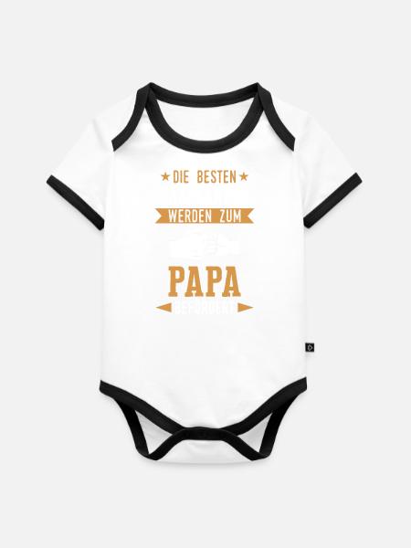 Saarland Saarländerin Saarländer Spruch - Baby Bio-Kurzarm-Kontrastbody - Weiß/Schwarz