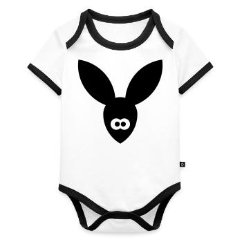 Icône lapin / Lièvre / Lièvre / Liebre / Lepre - Body Bébé bio contrasté manches courtes - blanc/noir  - Devant