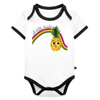 Ananas doux avec arc-en-ciel et texte Restez fruité - Body Bébé bio contrasté manches courtes - blanc/noir  - Devant