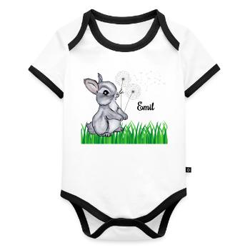 Rabbit Name Gift Emil - Organic Baby Contrasting Bodysuit - white/black  - Front
