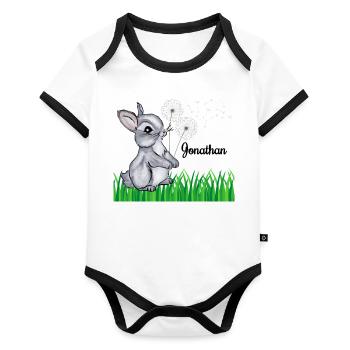 Rabbit Name Gift Jonathan - Organic Baby Contrasting Bodysuit - white/black  - Front