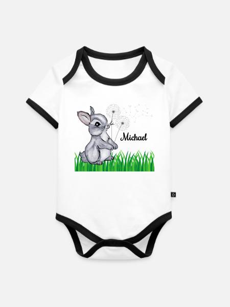 Rabbit Name Gift Michael - Organic Baby Contrasting Bodysuit - white/black 