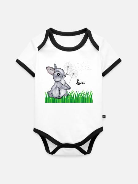 Rabbit Name Gift Luca - Organic Baby Contrasting Bodysuit - white/black