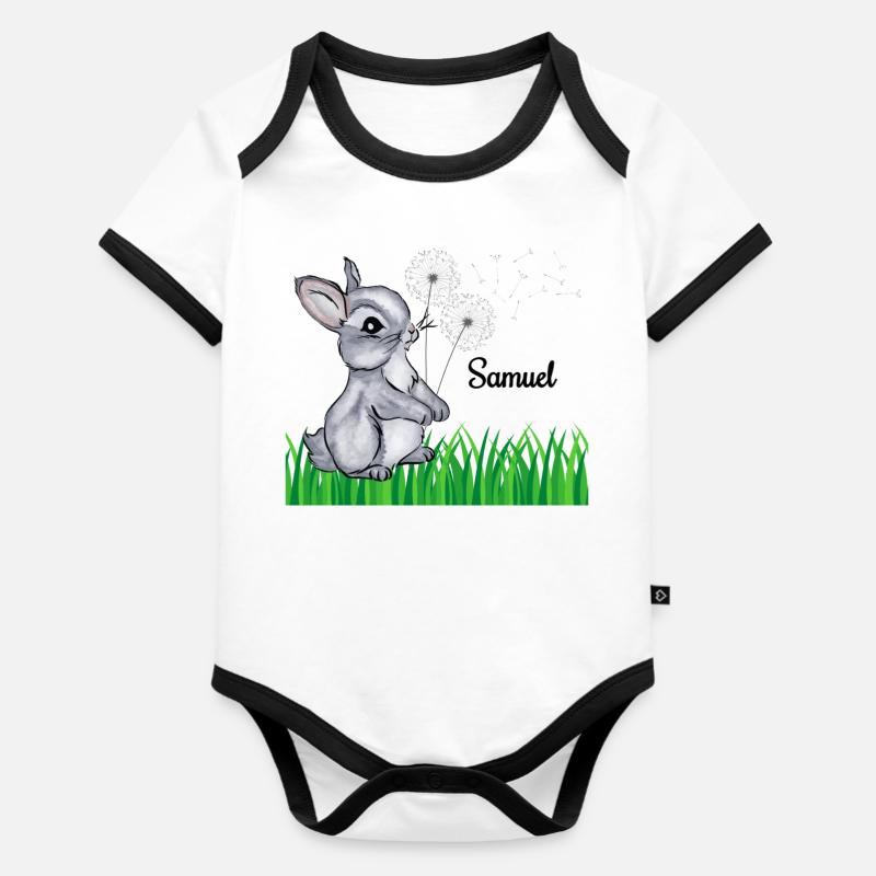 Rabbit Name Gift Samuel - Organic Baby Contrasting Bodysuit - white/black