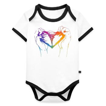 Cœur déchiré aux couleurs de l’arc-en-ciel pour la fierté - Body Bébé bio contrasté manches courtes - blanc/noir  - Devant