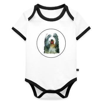 Beagle-Harrier Scent Hound Dog Sketch Illustration - Body Bébé bio contrasté manches courtes - blanc/noir  - Devant