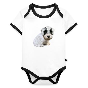 Sealyham Terrier Dog Watercolor Illustration - Organic Baby Contrasting Bodysuit - white/black  - Front
