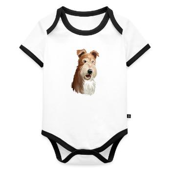 Wire Fox Terrier Dog Watercolor Illustration - Organic Baby Contrasting Bodysuit - white/black  - Front