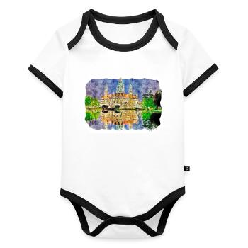 Dhaka Bangladesh Watercolor Sketch Drawn Illustrat - Organic Baby Contrasting Bodysuit - white/black  - Front