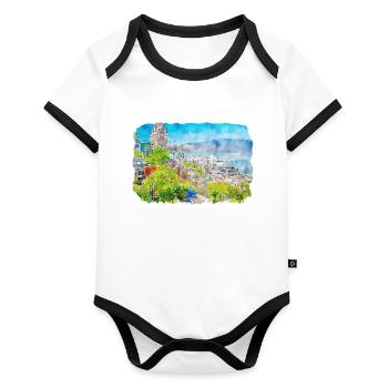 Quebec Canada Watercolor Sketch Drawn Illustration - Organic Baby Contrasting Bodysuit - white/black  - Front