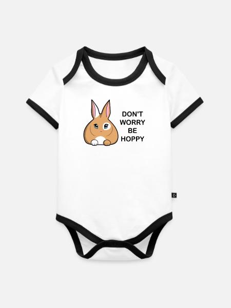 Rabbit - Baby Bio-Kurzarm-Kontrastbody - Weiß/Schwarz
